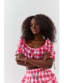 Checkered summer top with short sleeves, pink 02050 - Online store - Boutique